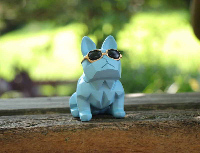 Rmdusk Unique Mini Geometric Dog Doggy Bulldog Figurine with Sunglasses Blue, Animal Statues, Home Garden Bar Décor Ornament - Image 4