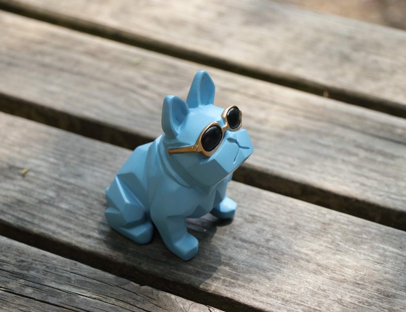 Rmdusk Unique Mini Geometric Dog Doggy Bulldog Figurine with Sunglasses Blue, Animal Statues, Home Garden Bar Décor Ornament - Image 5