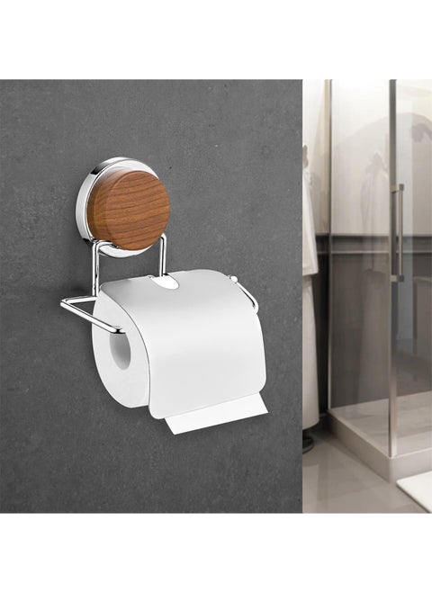 Ocean Home Wood Patterned Magic Fix Magic Sticky Chrome Covered WC Paper Holder