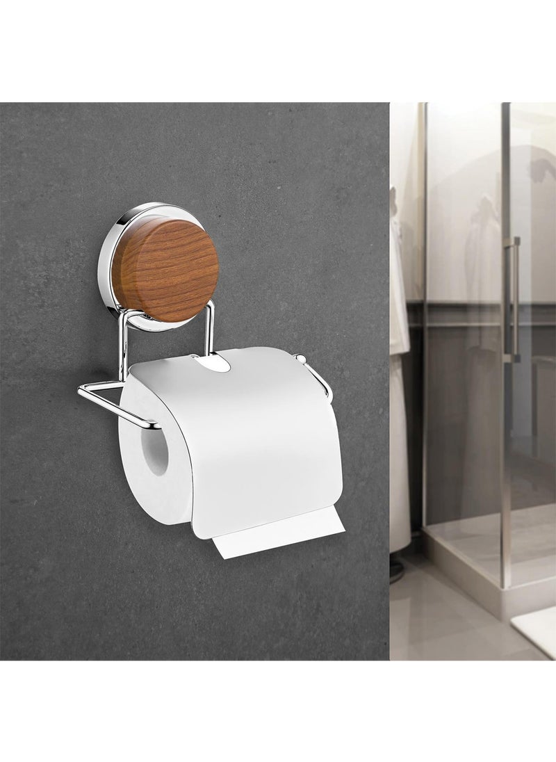 Ocean Home Wood Patterned Magic Fix Magic Sticky Chrome Covered WC Paper Holder