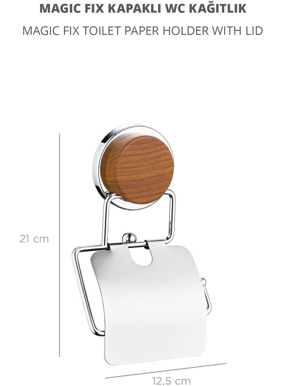 Ocean Home Wood Patterned Magic Fix Magic Sticky Chrome Covered WC Paper Holder