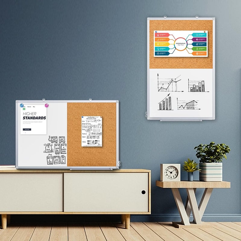 Tripollo Magnetic White Board and Cork Board Combo, 36 X 24 inches Whiteboard Bulletin Combination Board, Wall Mounted Dry Erase Message Board for Home, School and Office - Image 2
