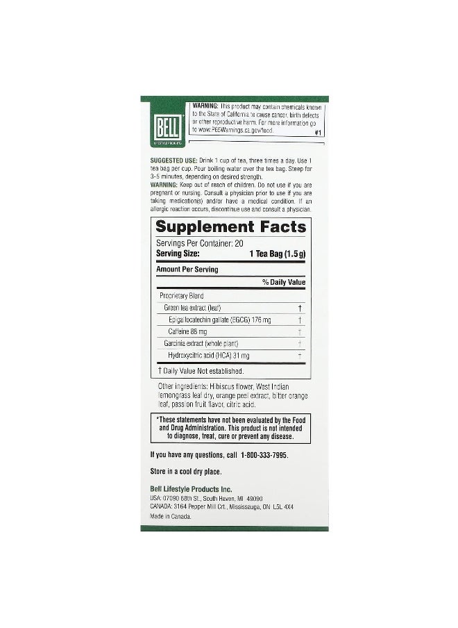 Bell Lifestyle Bell Lifestyle, Ezee Slimming Tea, 20 Tea Bags (30 g)  - Image 2