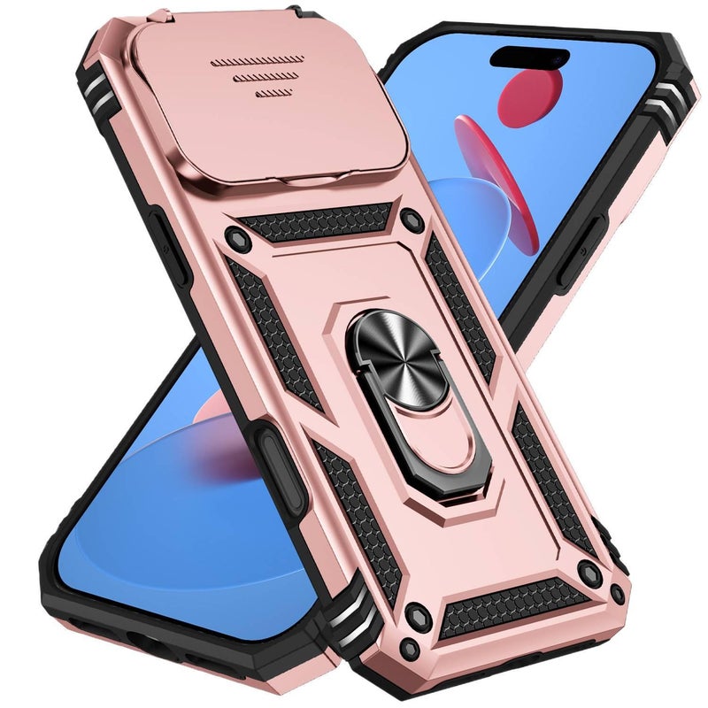 غطاء MagSafe بTPU + PC باللون ذهبي وردي مغناطيسي بوظيفة حامل من مادة TPU لـ iPhone XR مع حماية من السقوط ومغناطيس قوي مع مقاوم للصدمات مع حامل قائم مع حامل بطاقات خفيف الحمل للمكتب - Image 1
