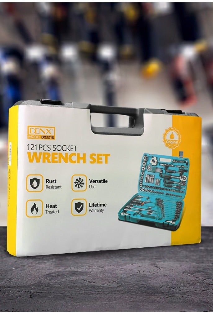دينكس مجموعة أدوات إصلاح السيارات الميكانيكية - مجموعة كاملة من 121 قطعة تتضمن رؤوس المقبس والمفاتيح ومفكات البراغي والأدوات متعددة الوظائف، مقاومة للصدأ ومعالجة بالحرارة لمزيد من المتانة، حقيبة حمل منظمة وقابلة للحمل، مثالية للسيارات والدراجات النارية - Image 4