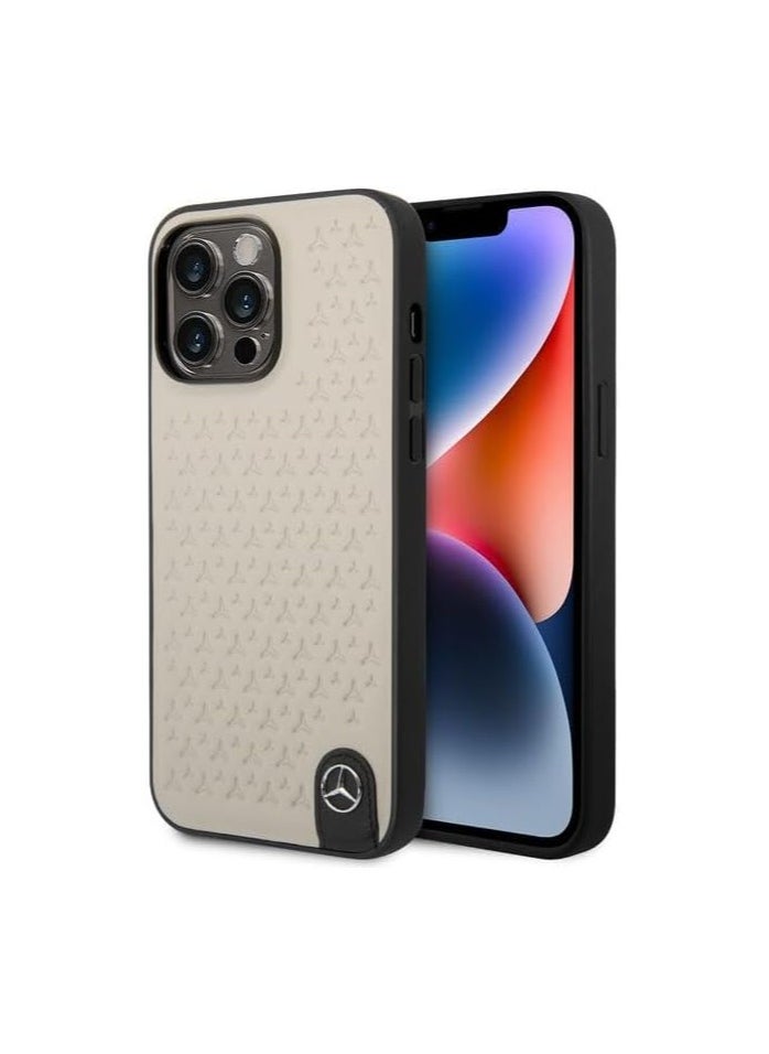 Mercedes-Benz CG MOBILE Mercedes-Benz Genuine Leather Case With Star Pattern, Compatible w/ 14 Pro (6.1") Protective Cover, Scratch & Drop Protection, Shockproof, Wireless Charger Compatibility (Grey)  - Image 1