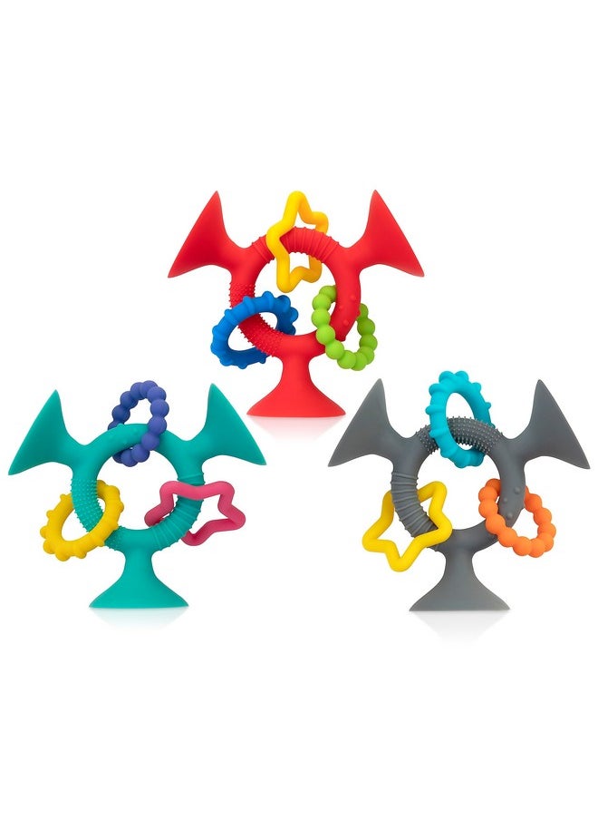Nuby Nuby Silly Three Prong Interactive Suction Toy with Colorful Rings, Gray  - Image 3