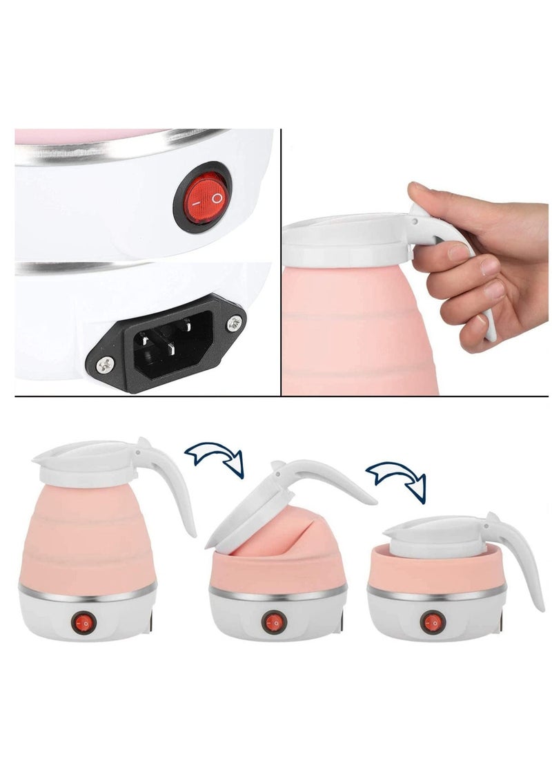 Travel Foldable Silicon Water Heater Jug Collapsible Mini Portable Electric Kettle (Pink) - Image 2
