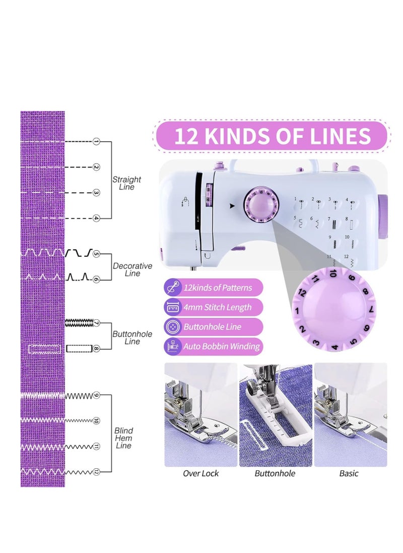 12-Stitch Electric Sewing Machine with Extension Table - Double Line and Double Speed - Portable Multifunctional Sewing Machine for Beginners and Kids