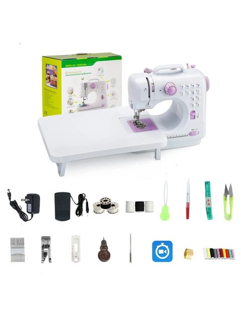 12-Stitch Electric Sewing Machine with Extension Table - Double Line and Double Speed - Portable Multifunctional Sewing Machine for Beginners and Kids