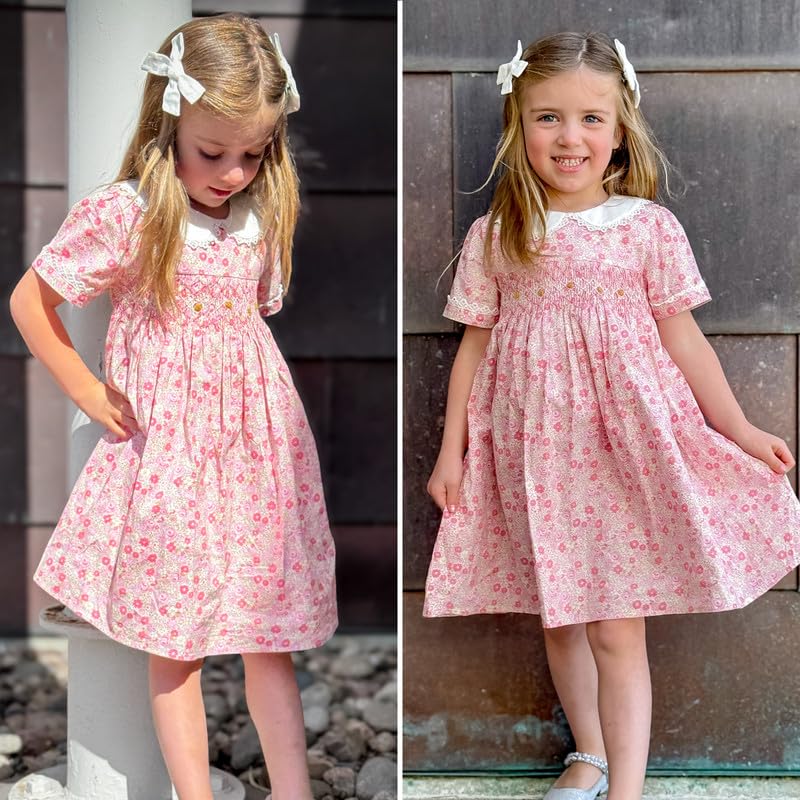 Curipeer Toddler Girl Dress Summer Floral Smocked Dresses for Girls Short Sleeve Playwear Sundress - Image 2