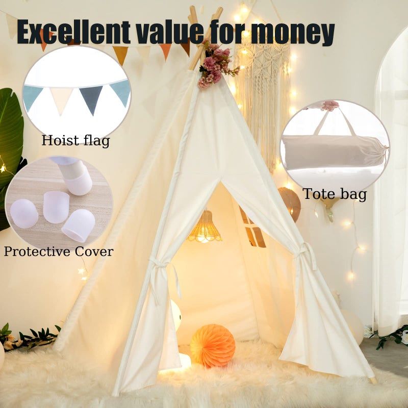 RongFa Teepee Tent for KidsPortable Children Play Tent Indoor Outdoor White - Image 3