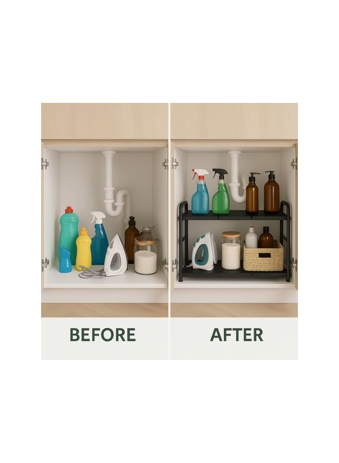 erorex Under Sink Organizer Expandable Shelf ‚Äì Large Capacity 2-Tier Cabinet Storage Rack with 8 Removable Panels, Adjustable Width for Kitchen, Bathroom, Pantry, Cupboard & Shoe Storage - Image 5