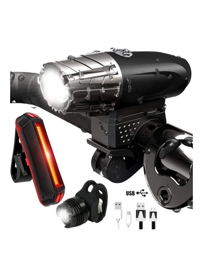 Rock Pow USB Rechargeable Bike Lights Set – IP65 Waterproof, 4 Modes, 1 Headlight + 2 Taillights - Image 1