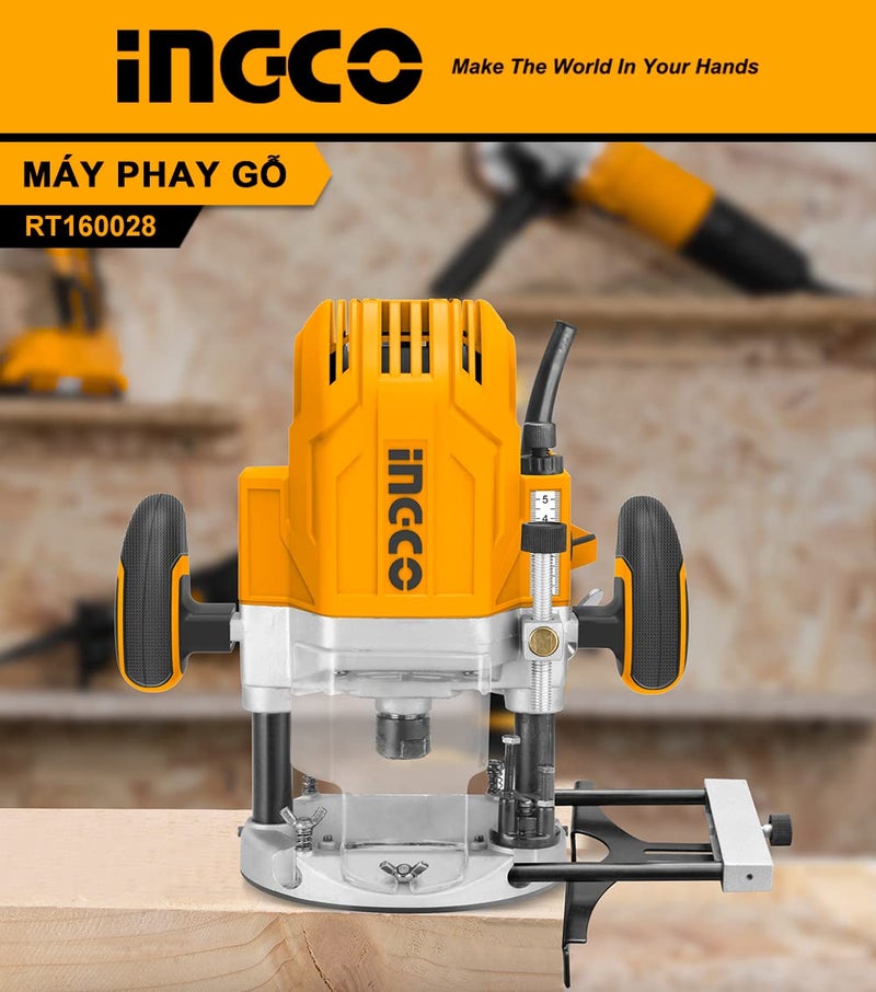 INGCO INGCO Electric Router 1600W 22000rpm 60mm Palm Router Electric Hand Trimmer Wood Router 6812mm1412 Collets Woodworking Tool With aluminum guide fence 1set carbon brushes  - Image 3