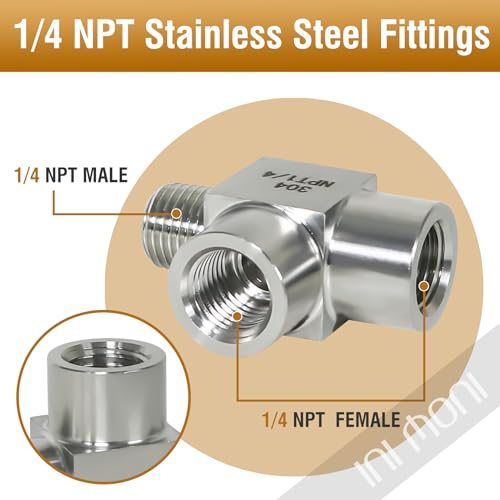 ini moni 3 way tee pipe fitting 1/4 NPT male run tee, 304 stainless steel T adapter, street pipe connector for vacuum chamber/pressure gauge, 4350 psi - Image 2