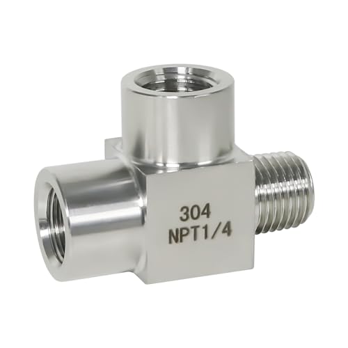 ini moni 3 way tee pipe fitting 1/4 NPT male run tee, 304 stainless steel T adapter, street pipe connector for vacuum chamber/pressure gauge, 4350 psi - Image 1