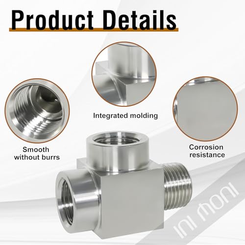 ini moni 3 way tee pipe fitting 1/4 NPT male run tee, 304 stainless steel T adapter, street pipe connector for vacuum chamber/pressure gauge, 4350 psi - Image 4