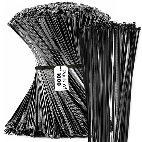 Bolt Dropper 1000-Piece Set of 8 Inch Black Zip Ties Heavy Duty - Self-Locking, UV-Resistant Nylon Cable Ties for Indoor and Outdoor Use, Ideal for Organizing, Securing, and Bundling Wires and Cables - Image 1