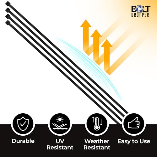 Bolt Dropper 1000-Piece Set of 8 Inch Black Zip Ties Heavy Duty - Self-Locking, UV-Resistant Nylon Cable Ties for Indoor and Outdoor Use, Ideal for Organizing, Securing, and Bundling Wires and Cables - Image 5