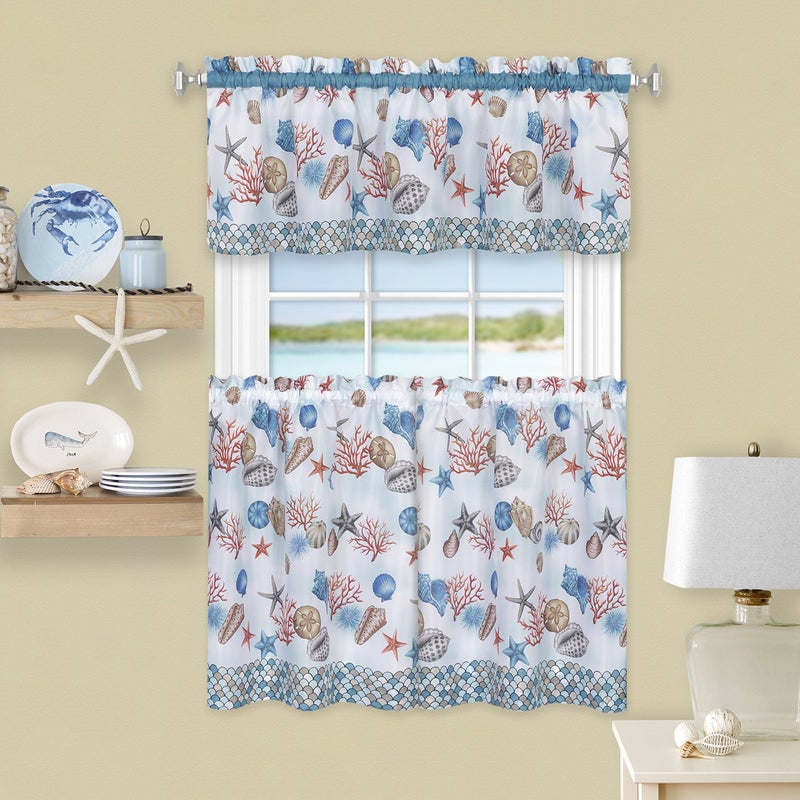 ACHIM Coastal - Printed Tier & Valance Set - 58x36 - Blue - Image 1