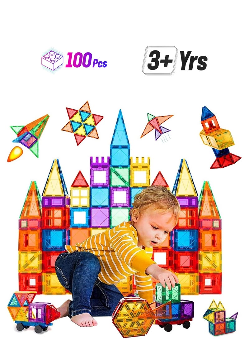 Magnetic Tiles for Kids 100PCS Magnetic Building Blocks Stronger 3D Magnet Building Tiles Set Toys for Boys Girls Educational Birthday Gifts for Kids Toddlers Early Education Pipe Toys - Image 1