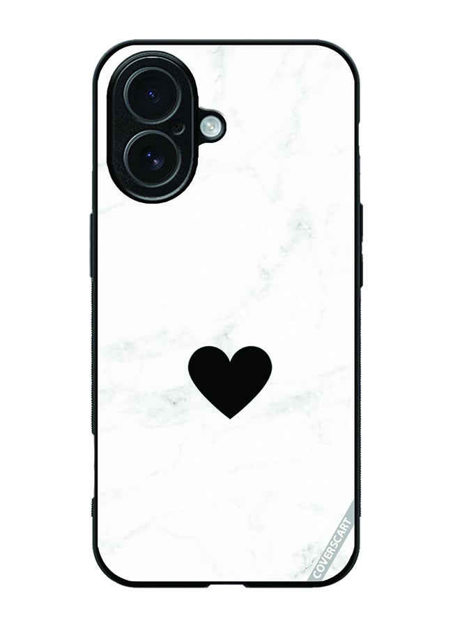 Protective Case Cover For Apple iPhone 17 White Marble Pattern With A Black Heart Design Multicolour