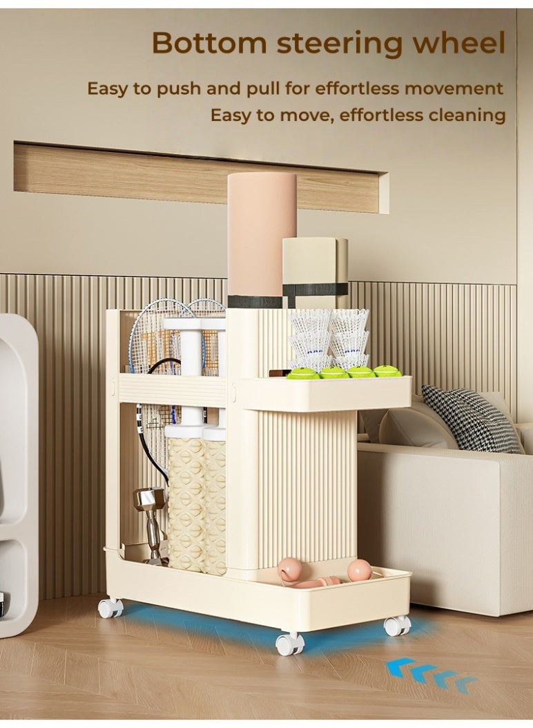 Rolling Sports Equipment Storage Cart with Ball Basket – 2-Tier Black Grey Organizer for Yoga Mats, Dumbbells and Balls - Image 4