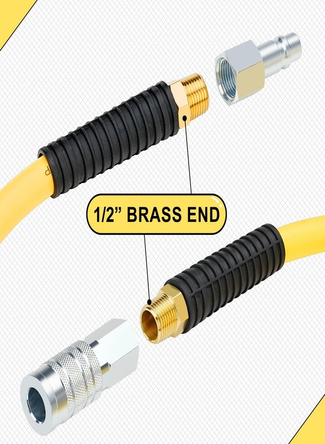 HOOTSUM 1/2"x 50 ft Hybrid Air Hose with 1/2 Inch MNPT Ends and 3 Piece 1/2" Air Hose Fittings, Air Coupler and Plus - Image 4