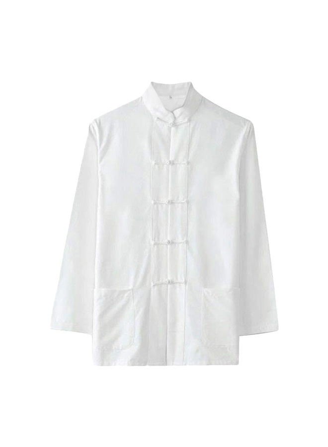 Zooboo Traditional Long Sleeve Tang Kung Fu Uniform Men's Shirt, White, L - Image 1