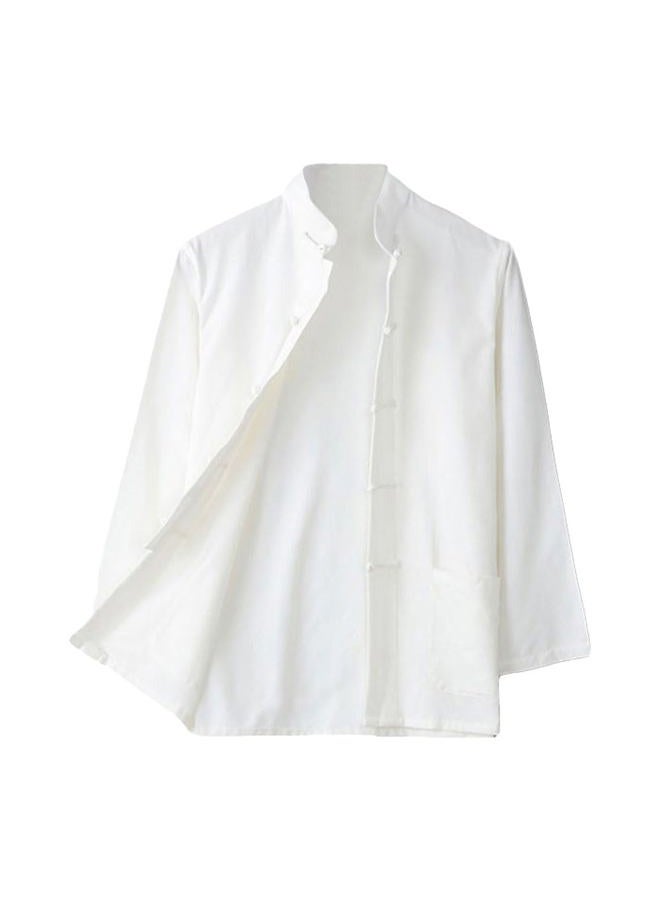 Zooboo Traditional Long Sleeve Tang Kung Fu Uniform Men's Shirt, White, L - Image 2