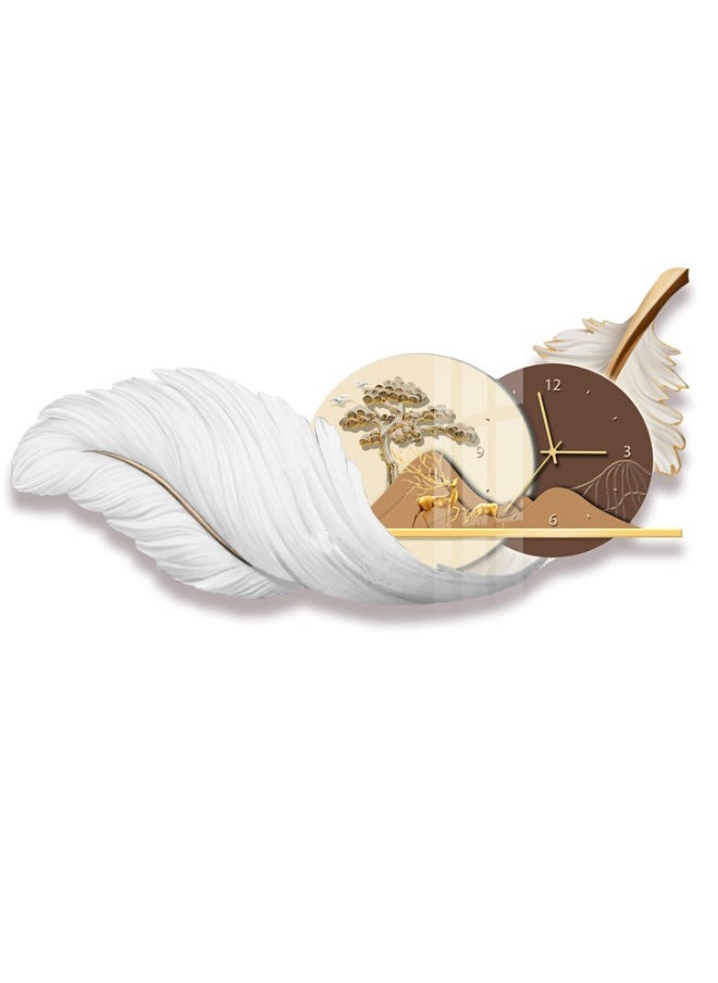 Elegant feather design lighted wall clock and plaque with luxury clock and LED lighting