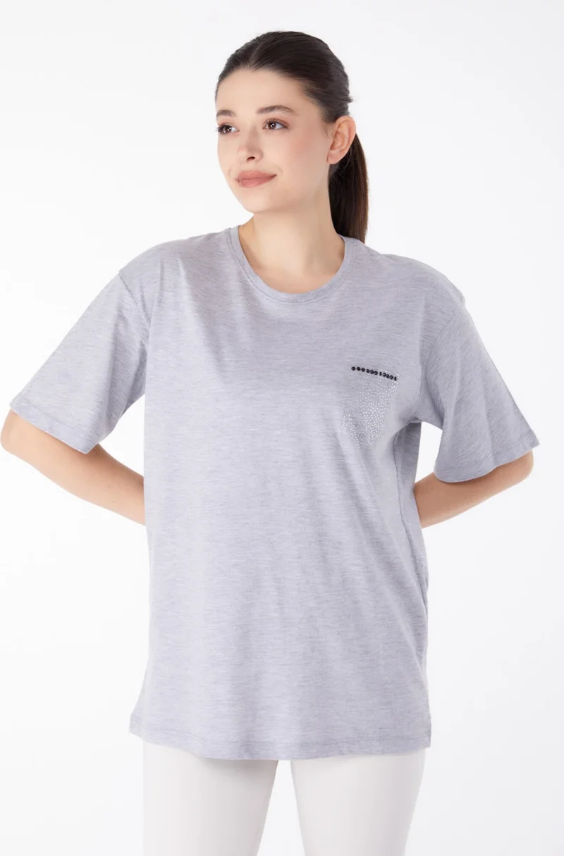 Tofisa Plain Crew Neck Women's Gray Stone T-Shirt - 25475