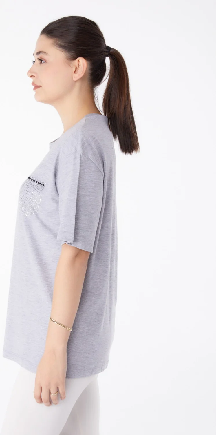 Tofisa Plain Crew Neck Women's Gray Stone T-Shirt - 25475
