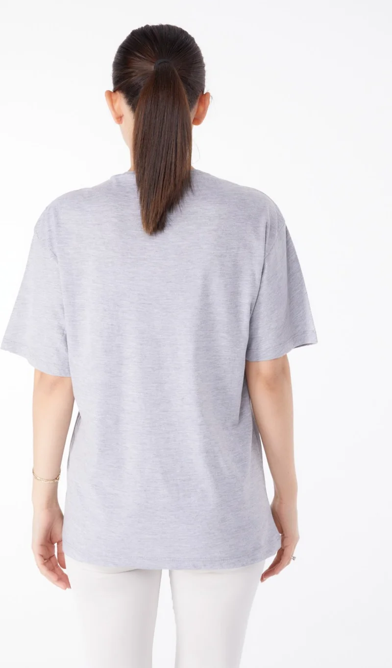 Tofisa Plain Crew Neck Women's Gray Stone T-Shirt - 25475