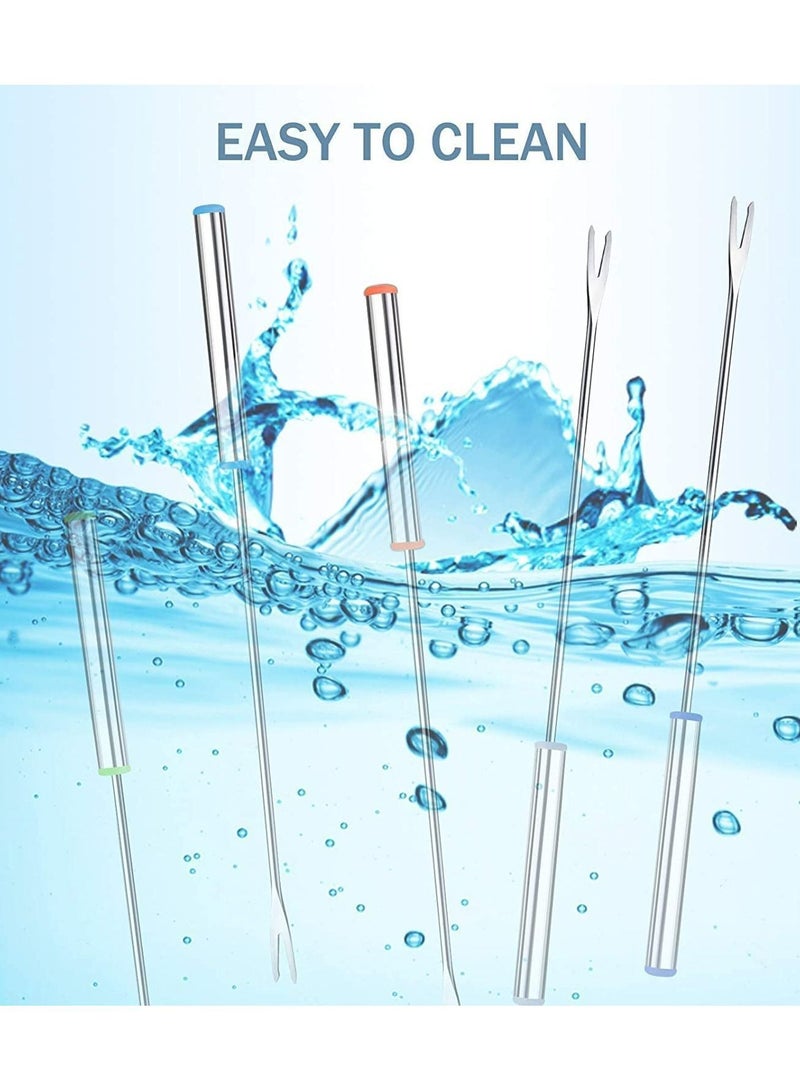 نيبمينينت شوك فوندو من الفولاذ المقاوم للصدأ ، 6 عبوات مقاس 9.5 بوصات شوكة للجبن فواكه مع مقبض مانع للحرارة لجبن الشوكولاتة وعاء ساخن شواء مارشميلو - Image 4