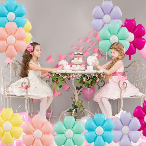 BIEUFBJI 12 Pcs Daisy Balloons, Colorful Daisy Flower Balloons Flower Theme Party Supplies Flower Aluminum Foil Balloons For Birthday Wedding Baby Shower Decor - Image 3