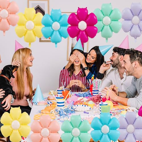BIEUFBJI 12 Pcs Daisy Balloons, Colorful Daisy Flower Balloons Flower Theme Party Supplies Flower Aluminum Foil Balloons For Birthday Wedding Baby Shower Decor - Image 4