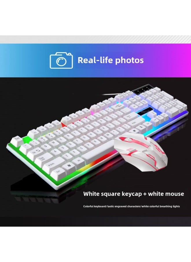 Generic AOC KM100 Wired USB Suspended Luminous Keyboard And Mouse Set Computer Tea Axis Feel Office Gaming Keyboard-Color:Chasing Leopard G21b White Keyboard + Mouse Set  - Image 1