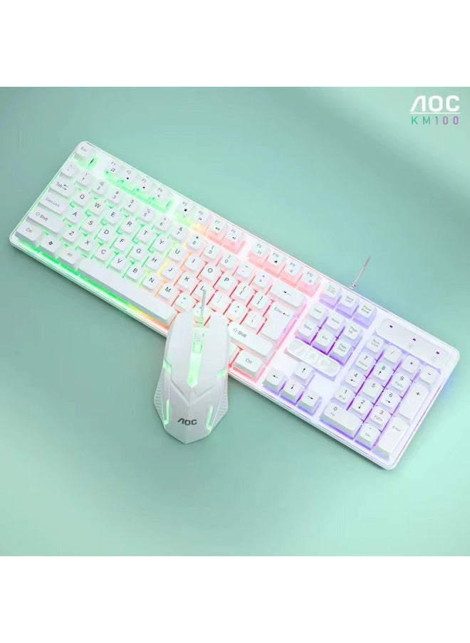 Generic AOC KM100 Wired USB Suspended Luminous Keyboard And Mouse Set Computer Tea Axis Feel Office Gaming Keyboard-Color:Chasing Leopard G21b White Keyboard + Mouse Set  - Image 5