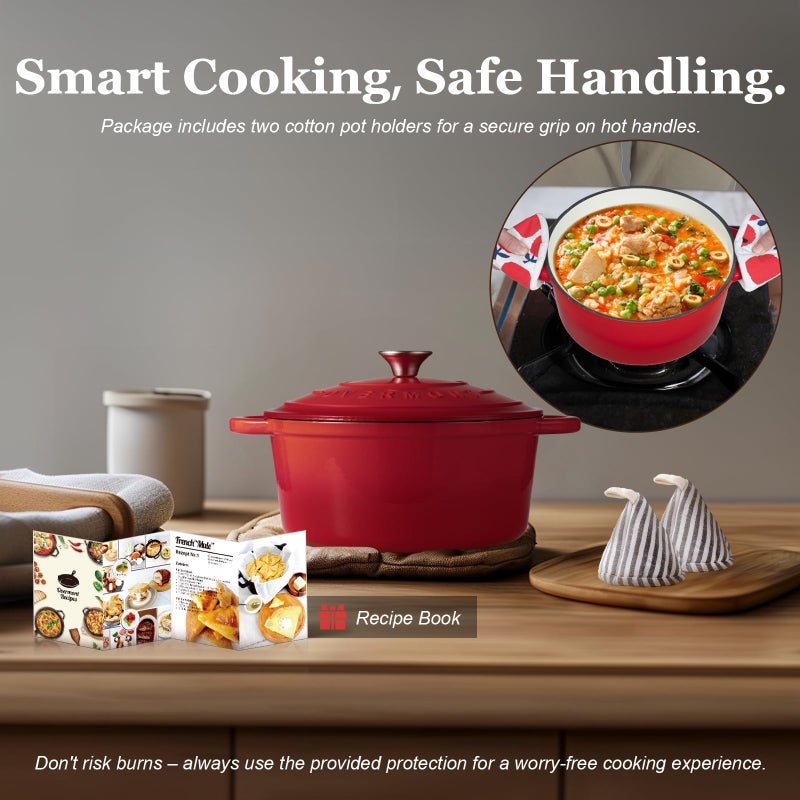 Overmont 5.5QT Enameled Cast Iron Dutch Oven with Lid Cookbook Heavy-Duty Casserole with Dual handles for Braising, Stews, Roasting, Bread Baking - Image 5