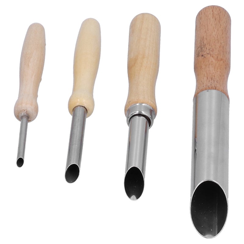 4pcs Clay Hole Cutters Stainless Steel Pottery Punch Hole Sculpting Tool with Wooden Handle - Image 3