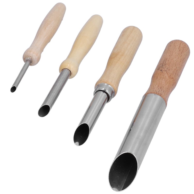4pcs Clay Hole Cutters Stainless Steel Pottery Punch Hole Sculpting Tool with Wooden Handle - Image 2