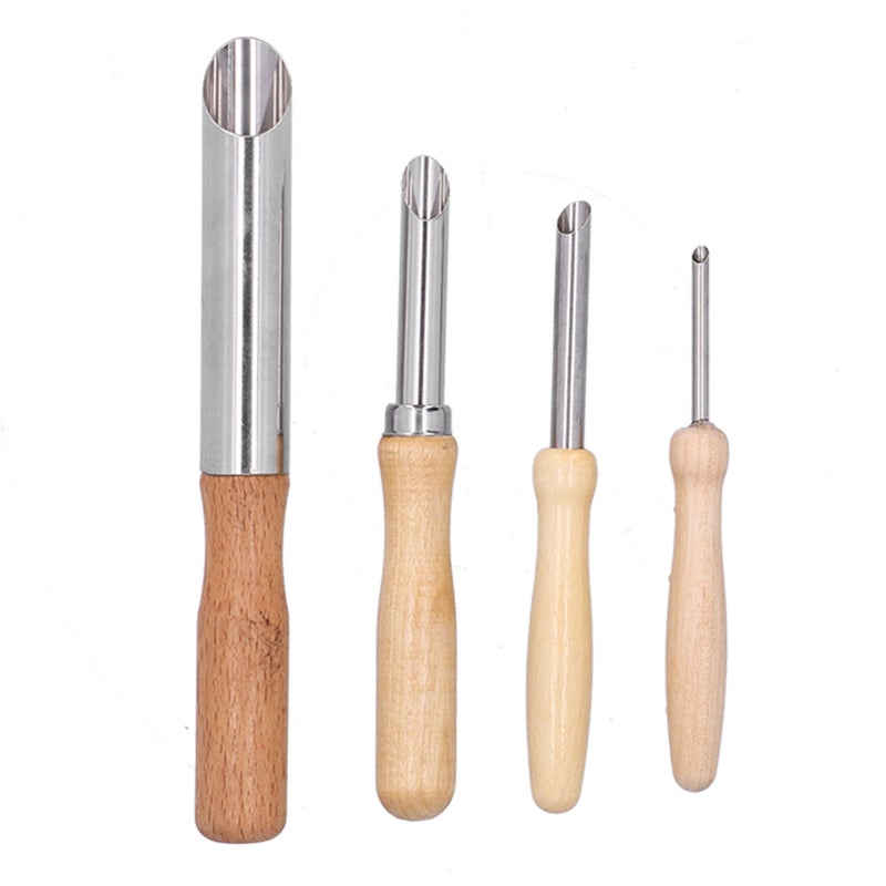 4pcs Clay Hole Cutters Stainless Steel Pottery Punch Hole Sculpting Tool with Wooden Handle - Image 1