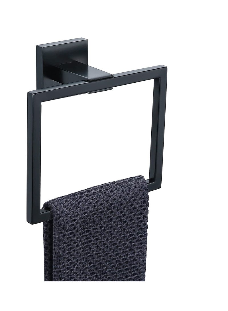 Modern Matte Black Square Towel Holder - Wall Mounted Stainless Steel Hanger for Bathroom, Kitchen, Office & Hotel - Image 1