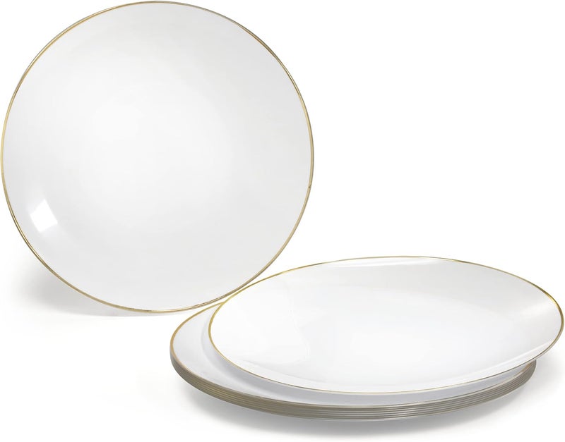 OCCASIONS FINEST PLASTIC TABLEWARE " OCCASIONS " 50 Plates Pack (25 Guests)-Wedding Party Disposable Plastic Plate Set -25 x 10.25'' Dinner + 25 x 7.5'' Salad & Dessert plates (Bali in White & Gold) - Image 2