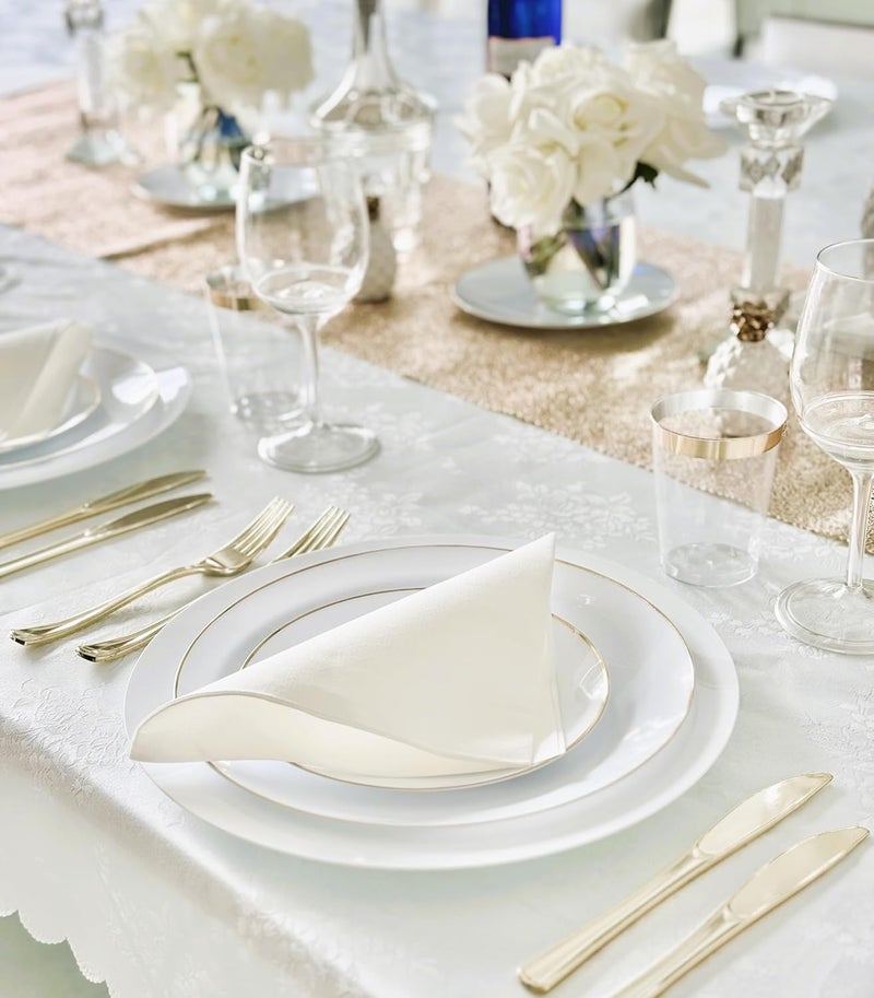 OCCASIONS FINEST PLASTIC TABLEWARE " OCCASIONS " 50 Plates Pack (25 Guests)-Wedding Party Disposable Plastic Plate Set -25 x 10.25'' Dinner + 25 x 7.5'' Salad & Dessert plates (Bali in White & Gold) - Image 4