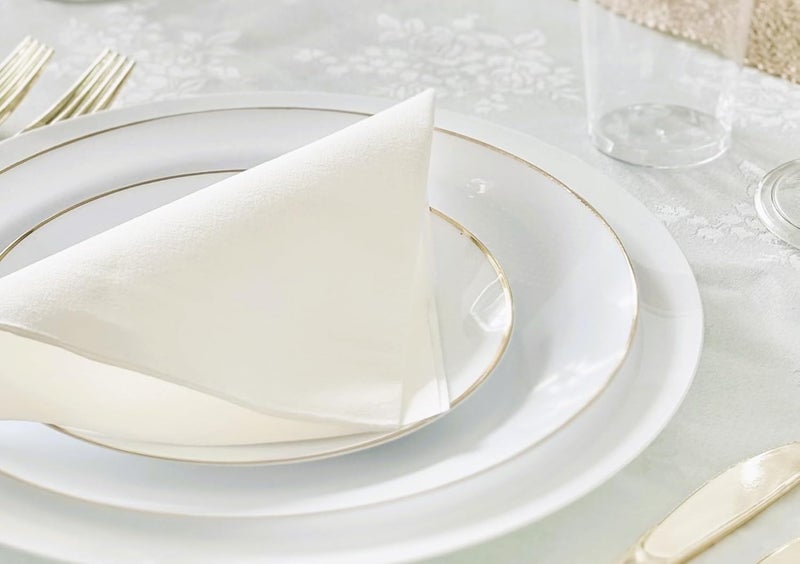 OCCASIONS FINEST PLASTIC TABLEWARE " OCCASIONS " 50 Plates Pack (25 Guests)-Wedding Party Disposable Plastic Plate Set -25 x 10.25'' Dinner + 25 x 7.5'' Salad & Dessert plates (Bali in White & Gold) - Image 5