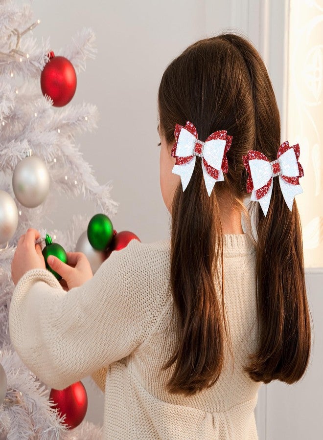 melyde Christmas Hair Bow Clips 3.5 Inch Sparkly Glitter Hairpins Handmade Xmas Hair Accessories for Teens Girls, Red&White - Image 3