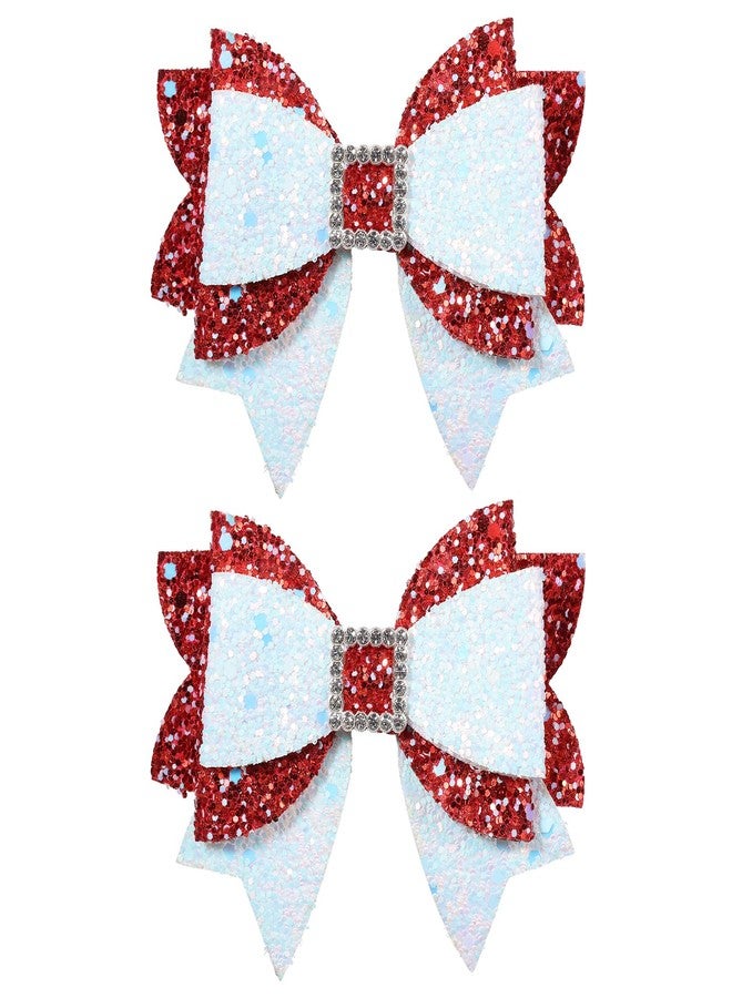 melyde Christmas Hair Bow Clips 3.5 Inch Sparkly Glitter Hairpins Handmade Xmas Hair Accessories for Teens Girls, Red&White - Image 1